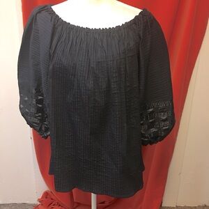 Tachi Castillo vtg 70s balloon sleeve Mexican top black cotton pin tuck m- l